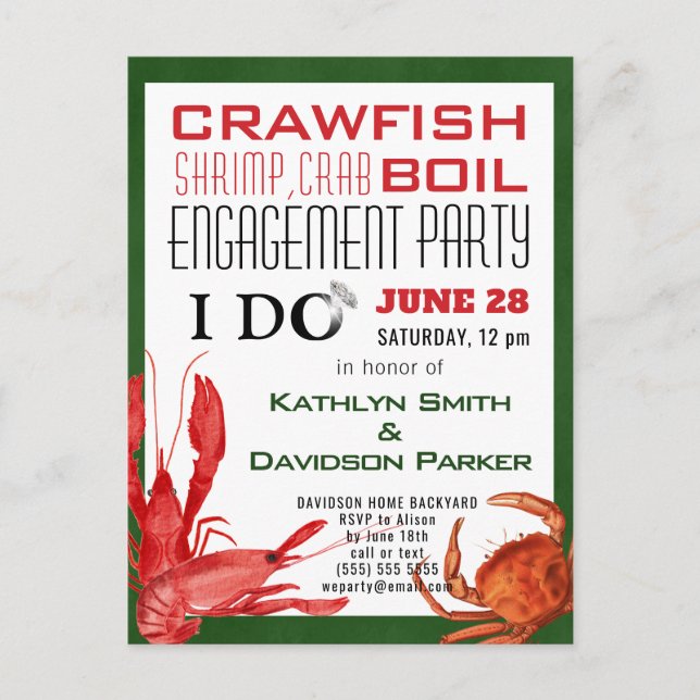 I DO Engagement Photo Seafood Party Invitation Postcard (Front)