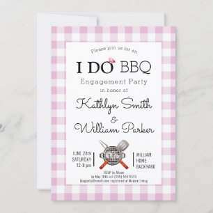 I DO Engagement Pink Plaid 4 Photo BBQ Party Invitation