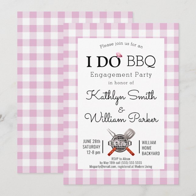 I DO Engagement Pink Plaid BBQ Party Invitation (Front/Back)