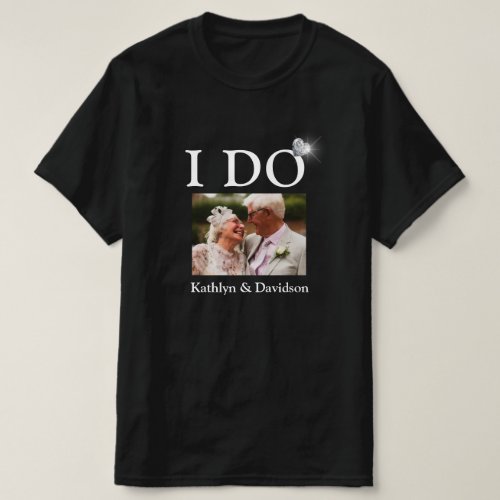 I DO Engagement Ring Couple Photo Name Minimalist T_Shirt