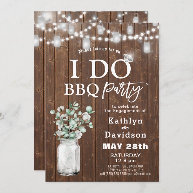 I DO Eucalyptus Mason Jar Engagement Invitation (Front/Back)