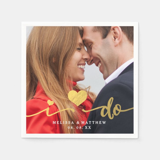 I Do Faux Gold Photo Wedding Paper Napkin (Front)