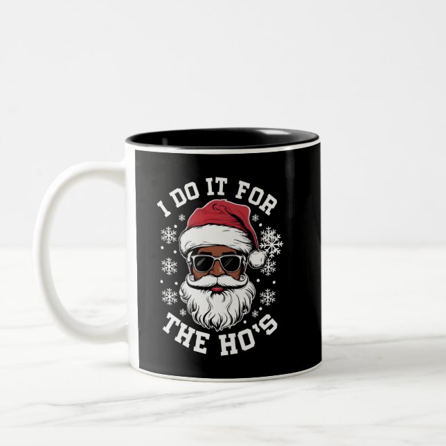 I Do It For The Hos Christmas African Santa  Two-Tone Coffee Mug (Left)