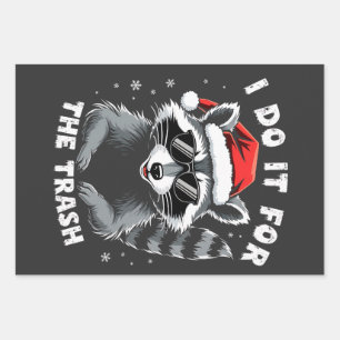 I Do It for the Trash Funny Christmas Raccoon Wrapping Paper Sheets