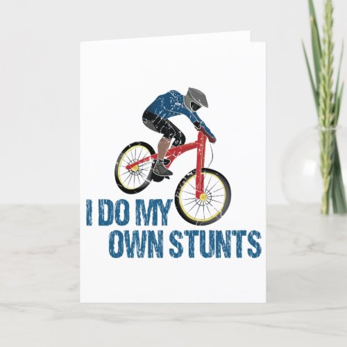 I Do My Own Stunts Mountain Biker Vintage Holiday Card