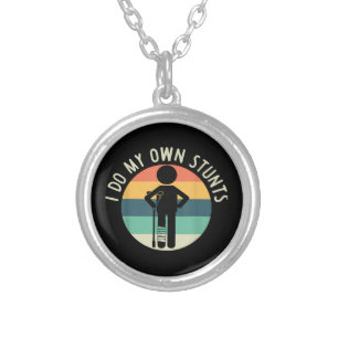 i do my own stunts silver plated necklace