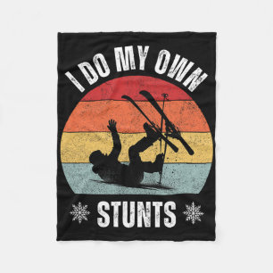I Do My Own Stunts Skiing Retro Sunset Funny Ski Fleece Blanket