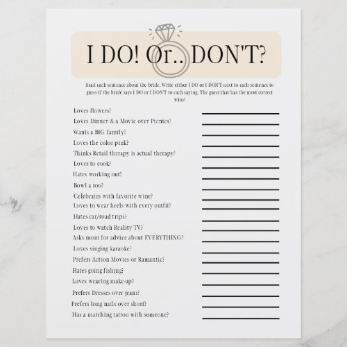 I Do or Dont Bridal Exciting Shower Game