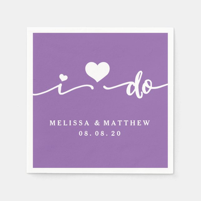 I Do Personalized Purple Wedding Paper Napkin (Front)