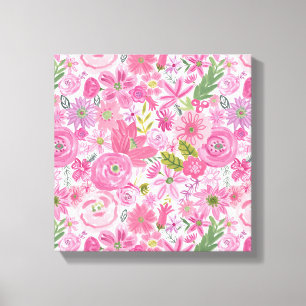 I Do Pink Watercolor Floral Pattern Canvas Print