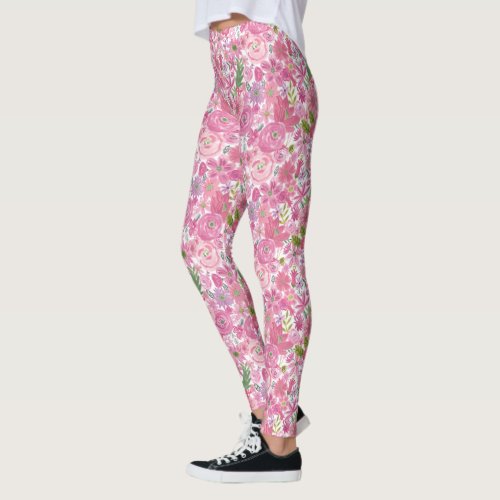I Do Pink Watercolor Floral Pattern Leggings
