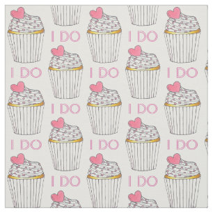 I DO Pink White Heart Cupcake Wedding Cake Love Fabric