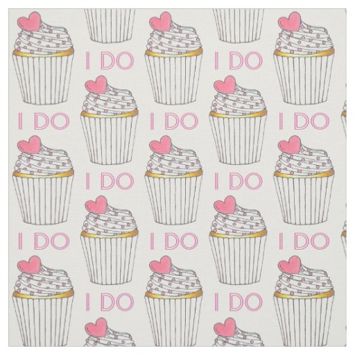 I DO Pink White Heart Cupcake Wedding Cake Love Fabric