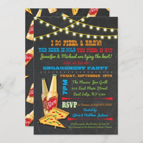 I do Pizza and Brew Engagement Party invitations