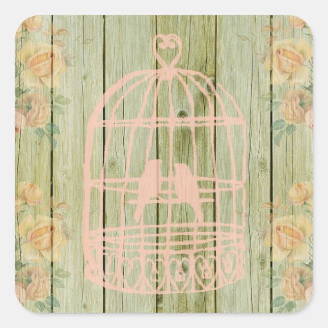 I Do Rustic Wood Birdcage Floral Wedding Stickers (Front)