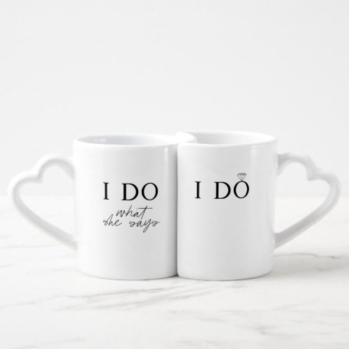 I DO Script Typography Ring Engagement Gift Coffee Mug Set