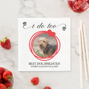 I Do Too Red Heart Wreath Dog Photo Wedding Napkins