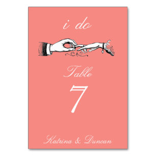 I Do Vintage Wedding Ring Coral Table Card