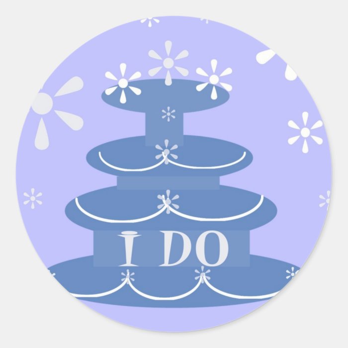 I DO WEDDING CAKE BLUE SEAL ROUND STICKERS