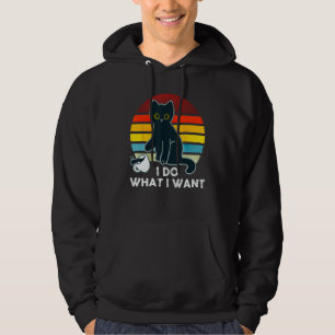 I Do What I Want Black Cat Pouring Coffee Vintage Hoodie