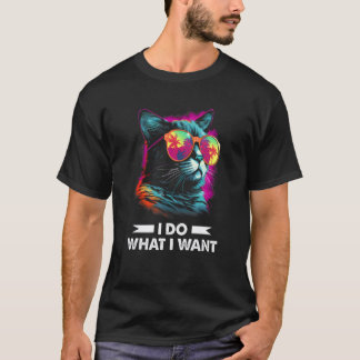 I Do What I Want Cat With Sunglasses 70s 80s Retro T-Shirt