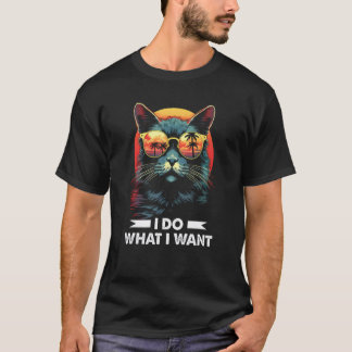 I Do What I Want Cat With Sunglasses 90s Vintage S T-Shirt