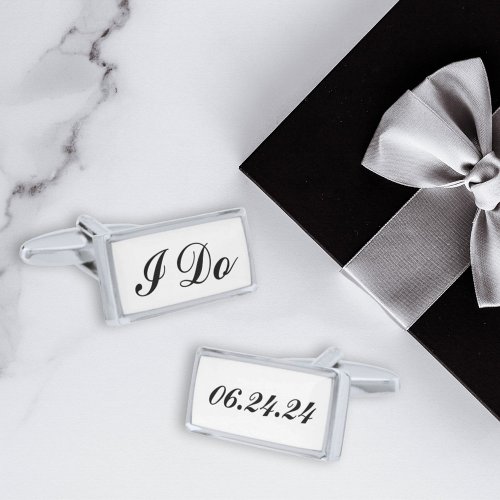 I Do with Black and White Wedding Date Groom Cufflinks