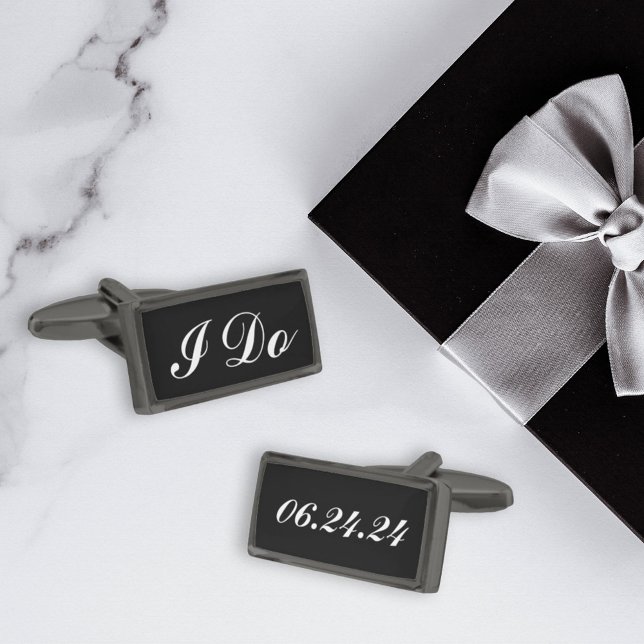 I Do with Black and White Wedding Date Groom Cufflinks (Creator Uploaded)