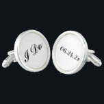 I Do with Black and White Wedding Date Groom Cufflinks<br><div class="desc">Personalized wedding cufflink design for the groom features "I do" wording and custom wedding date.  White background and black text colors can be modified to coordinate with any wedding color scheme.</div>