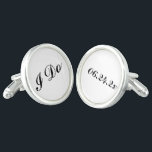 I Do with Black and White Wedding Date Groom Cufflinks<br><div class="desc">Personalized wedding cufflink design for the groom features "I do" wording and custom wedding date.  White background and black text colors can be modified to coordinate with any wedding color scheme.</div>