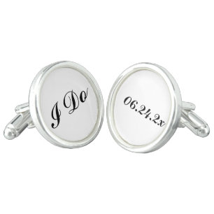 I Do with Black and White Wedding Date Groom Cufflinks