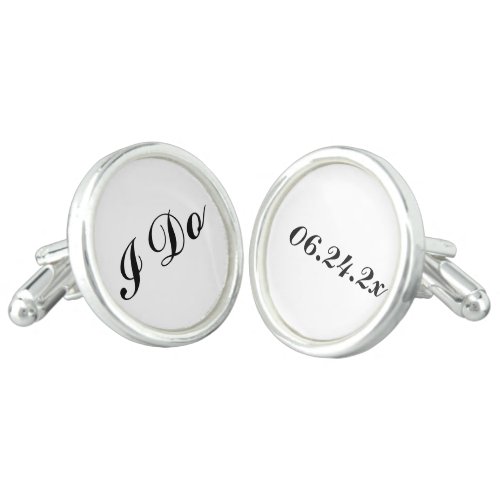 I Do with Black and White Wedding Date Groom Cufflinks