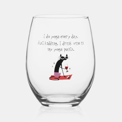 I Do Yoga Every Day Funny Wine Quote Stemless Wine Glass