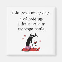 I Do Yoga Every Day Funny Wine Quote with Cat