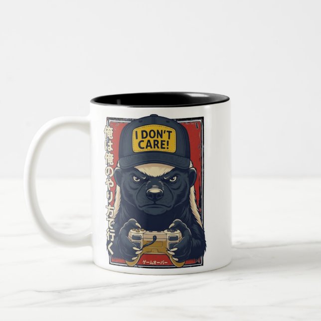 I Don’t Care - Honey Badger Gamer Design, cowboy c Two-Tone Coffee Mug (Left)