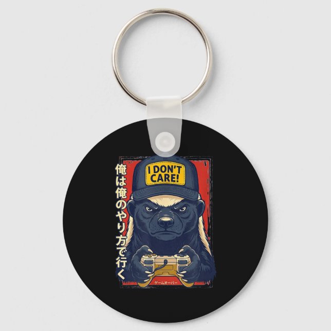 I Don’t Care - Honey Badger Gamer Design  Keychain (Front)
