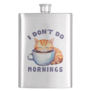 I Don’t Do Mornings – Cute Orange Cat with Coffee Flask