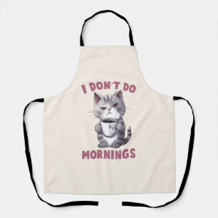 I Don’t Do Mornings – Gray Cat with Coffee Apron