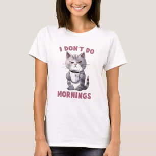 I Don’t Do Mornings – Gray Cat with Coffee T-Shirt