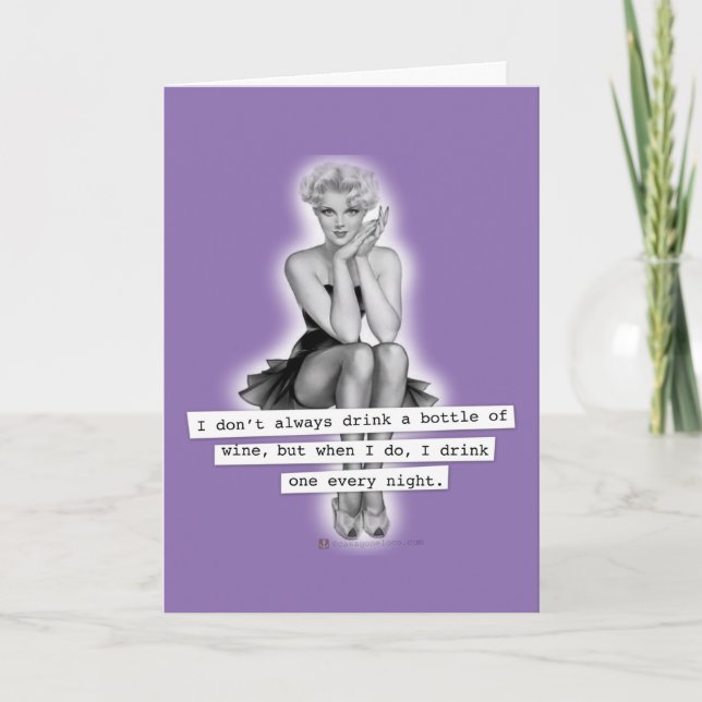 I Don't Always Drink Wine Retro PinUp Girl Card (Front)