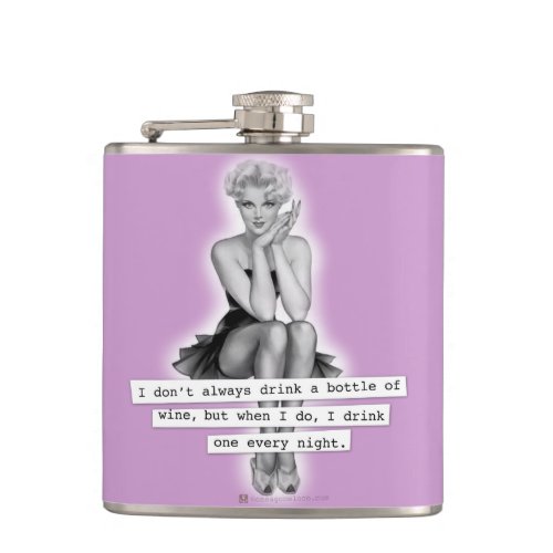 I Dont Always Drink Wine Retro PinUp Girl Hip Flask