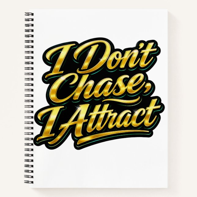 I Don't Chase I Attract Gold Script Quote Tee Notebook (Front)