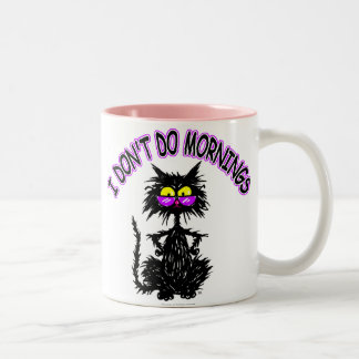 "I Don't Do Mornings" Cat Gifts Two-Tone Coffee Mug
