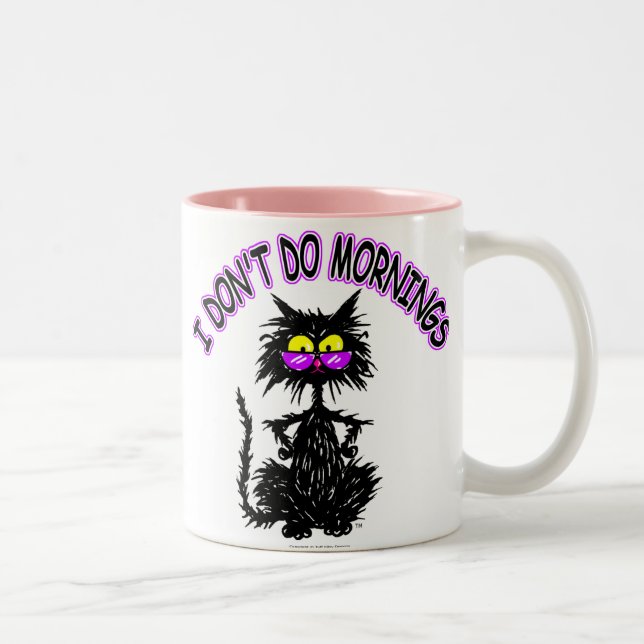 "I Don't Do Mornings" Cat Gifts Two-Tone Coffee Mug (Right)