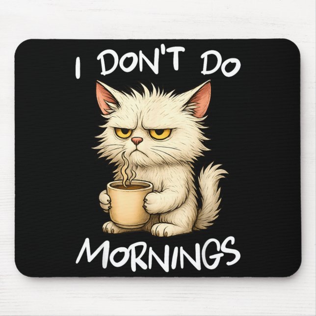 I Don't Do Mornings Funny Quote Coffee Cat Lover G Mouse Pad (Front)