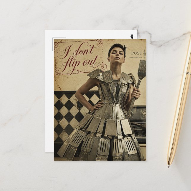 I Dont Flip Out Spatula Fantasy Fashions Postcard (Front/Back In Situ)