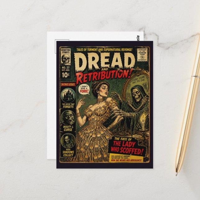 I Dont Give A Fork Faux Horror Vintage Book Cover Postcard (Front/Back In Situ)