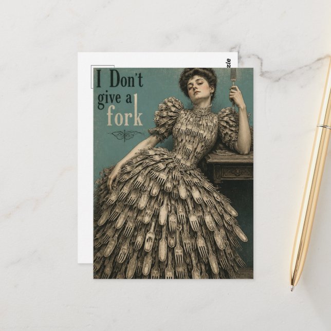 I Dont Give a Fork Faux Vintage Postcard (Front/Back In Situ)