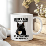 I Don't Like Morning People Sarcastic Black Cat Coffee Mug<br><div class="desc">Express your true feelings about early mornings with the "I Don't Like Morning People Sarcastic Black Cat Coffee Mug." Featuring a grumpy black cat and the humorous quote, "I don't like morning people, or mornings, or people, " this mug is perfect for those who aren't exactly morning enthusiasts. Made from...</div>