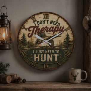 I Don't Need Therapy I Just Need to Hunt  Hunting  Large Clock